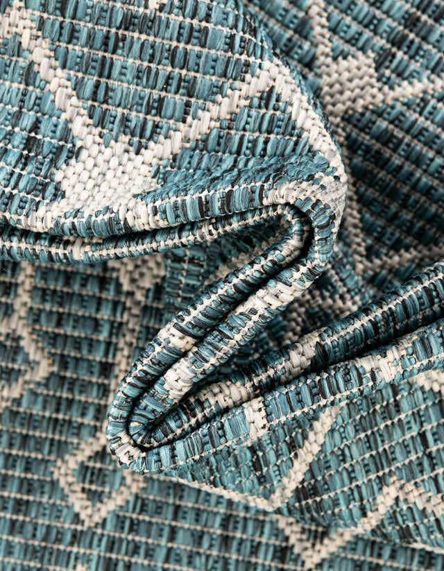Teal 7' 10 x 7' 10 Outdoor Trellis Octagon Area Rug Weather Resistant for Patio, Deck, Terrace, Balcony, Porch Geometric Design Water Safe Outside Carpet for Sale at Rug Engine