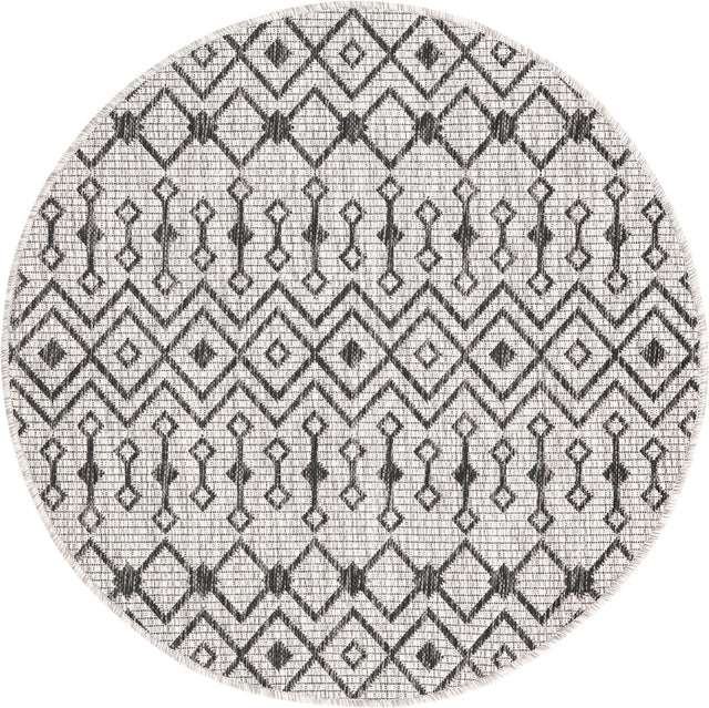 Gray 3' 1 x 3' 1 Outdoor Trellis Round Area Rug Weather Resistant for Patio, Deck, Terrace, Balcony, Porch Geometric Design Water Safe Outside Carpet for Sale at Rug Engine