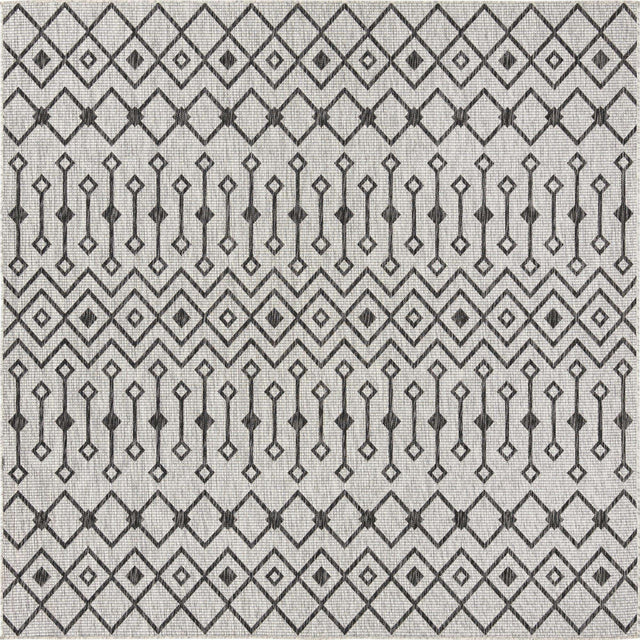 Gray 7' 10 x 7' 10 Outdoor Trellis Square Area Rug Weather Resistant for Patio, Deck, Terrace, Balcony, Porch Geometric Design Water Safe Outside Carpet for Sale at Rug Engine