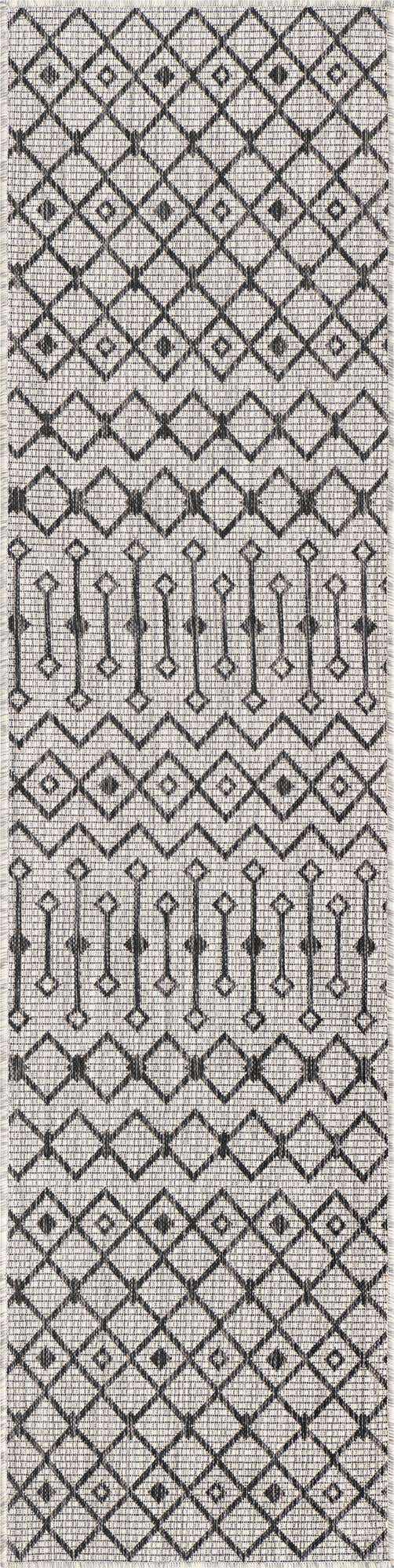 Gray 2' x 8' Outdoor Trellis Runner Area Rug Weather Resistant for Patio, Deck, Terrace, Balcony, Porch Geometric Design Water Safe Outside Carpet for Sale at Rug Engine