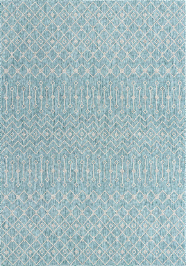 Aqua 10' x 14' 1 Outdoor Trellis Rectangle Area Rug Weather Resistant for Patio, Deck, Terrace, Balcony, Porch Geometric Design Water Safe Outside Carpet for Sale at Rug Engine