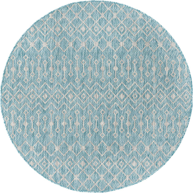 Aqua 5' 3 x 5' 3 Outdoor Trellis Round Area Rug Weather Resistant for Patio, Deck, Terrace, Balcony, Porch Geometric Design Water Safe Outside Carpet for Sale at Rug Engine
