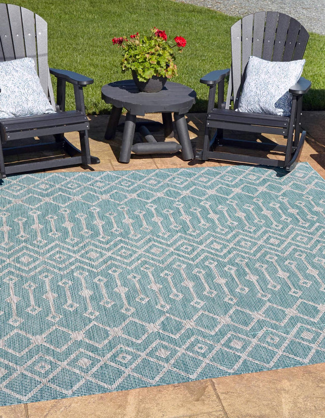 Aqua 13' 1 x 13' 1 Outdoor Trellis Square Area Rug Weather Resistant for Patio, Deck, Terrace, Balcony, Porch Geometric Design Water Safe Outside Carpet for Sale at Rug Engine