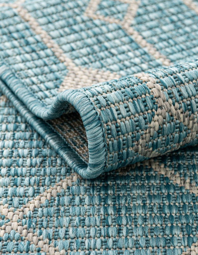 Aqua 7' 10 x 7' 10 Outdoor Trellis Octagon Area Rug Weather Resistant for Patio, Deck, Terrace, Balcony, Porch Geometric Design Water Safe Outside Carpet for Sale at Rug Engine