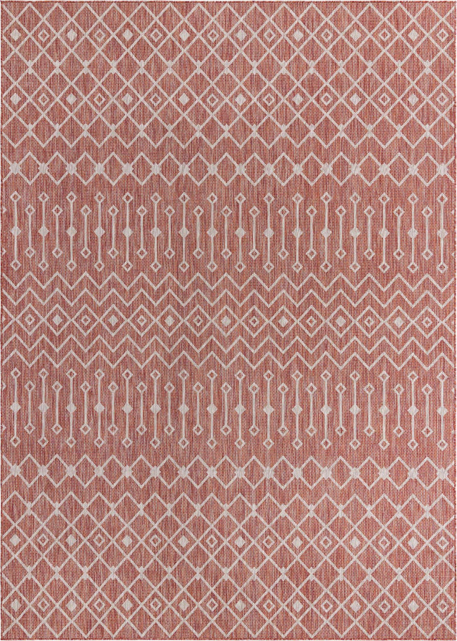 Rust Red 10' x 14' 1 Outdoor Trellis Rectangle Area Rug Weather Resistant for Patio, Deck, Terrace, Balcony, Porch Geometric Design Water Safe Outside Carpet for Sale at Rug Engine