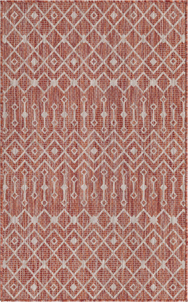 Rust Red 3' 1 x 5' 3 Outdoor Trellis Rectangle Area Rug Weather Resistant for Patio, Deck, Terrace, Balcony, Porch Geometric Design Water Safe Outside Carpet for Sale at Rug Engine