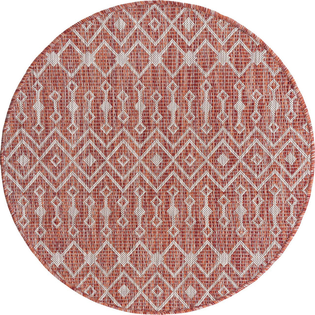 Rust Red 3' 1 x 3' 1 Outdoor Trellis Round Area Rug Weather Resistant for Patio, Deck, Terrace, Balcony, Porch Geometric Design Water Safe Outside Carpet for Sale at Rug Engine
