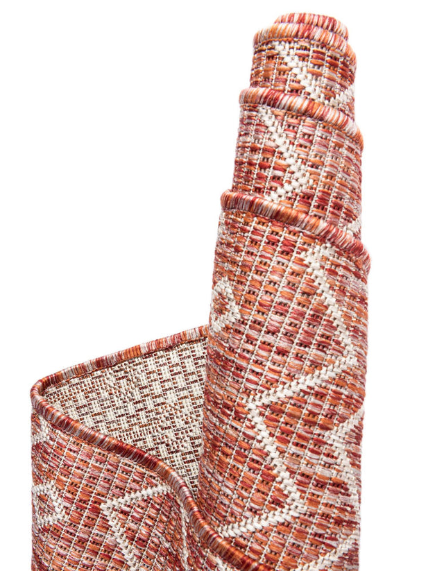 Rust Red 10' 8 x 10' 8 Outdoor Trellis Square Area Rug Weather Resistant for Patio, Deck, Terrace, Balcony, Porch Geometric Design Water Safe Outside Carpet for Sale at Rug Engine