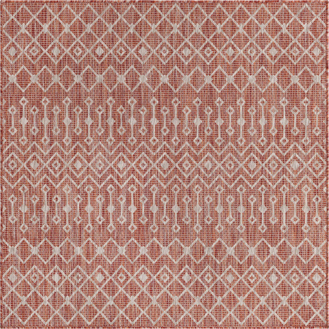 Rust Red 5' 3 x 5' 3 Outdoor Trellis Square Area Rug Weather Resistant for Patio, Deck, Terrace, Balcony, Porch Geometric Design Water Safe Outside Carpet for Sale at Rug Engine