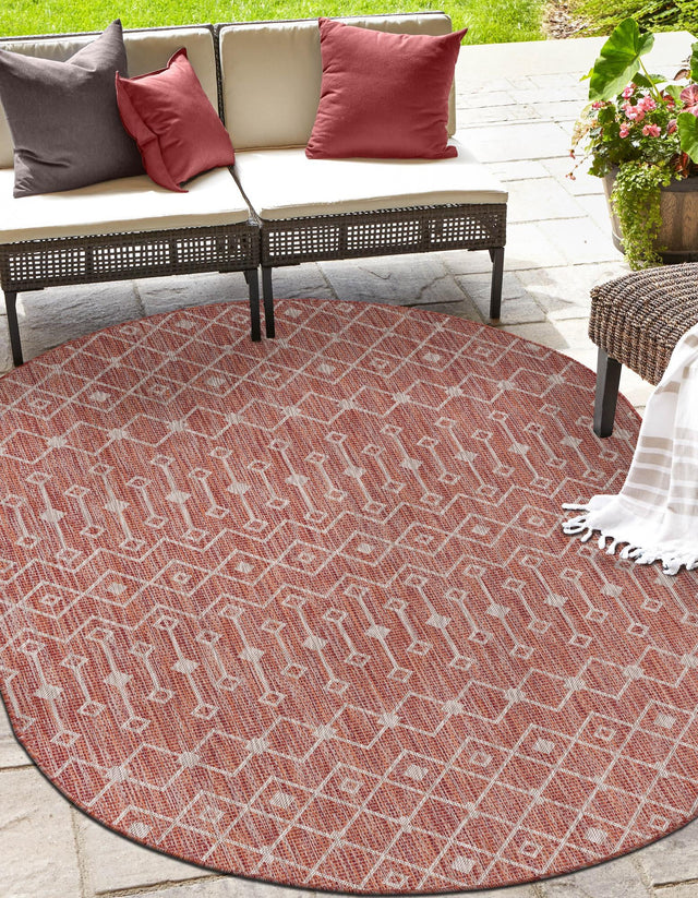 Rust Red 3' 1 x 5' 3 Outdoor Trellis Oval Area Rug Weather Resistant for Patio, Deck, Terrace, Balcony, Porch Geometric Design Water Safe Outside Carpet for Sale at Rug Engine