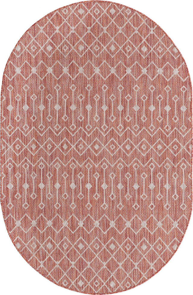 Rust Red 5' 3 x 8' Outdoor Trellis Oval Area Rug Weather Resistant for Patio, Deck, Terrace, Balcony, Porch Geometric Design Water Safe Outside Carpet for Sale at Rug Engine