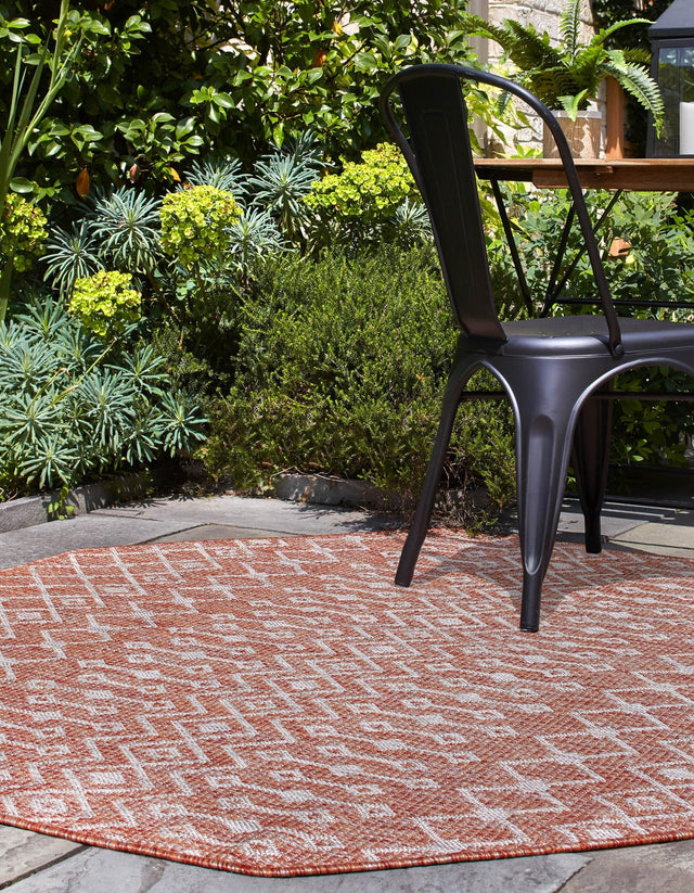 Rust Red 7' 10 x 7' 10 Outdoor Trellis Octagon Area Rug Weather Resistant for Patio, Deck, Terrace, Balcony, Porch Geometric Design Water Safe Outside Carpet for Sale at Rug Engine