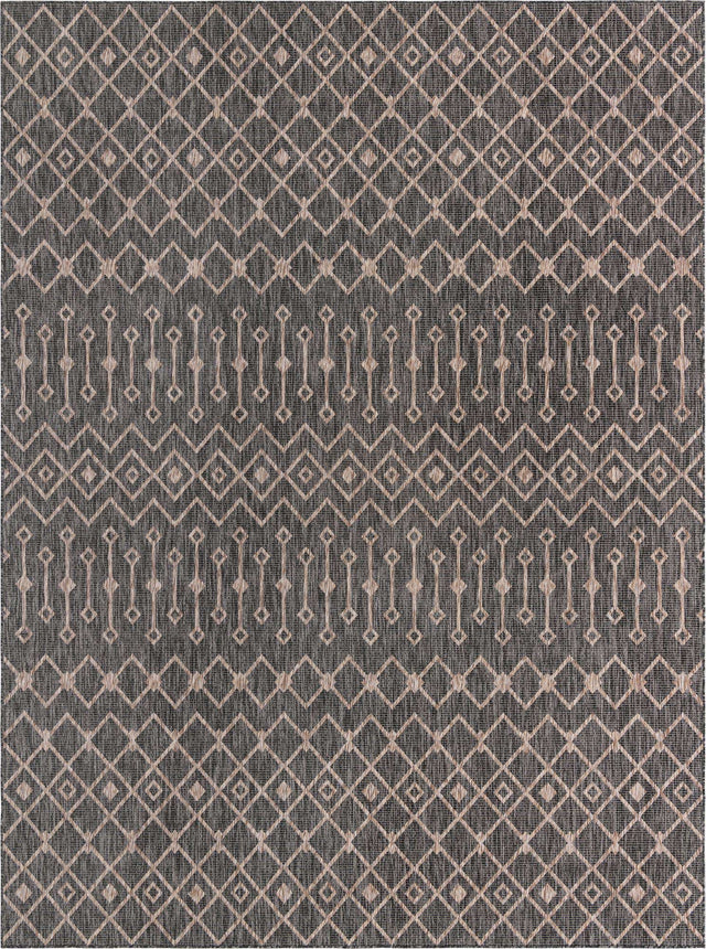 Charcoal Gray 10' x 13' 1 Outdoor Trellis Rectangle Area Rug Weather Resistant for Patio, Deck, Terrace, Balcony, Porch Geometric Design Water Safe Outside Carpet for Sale at Rug Engine