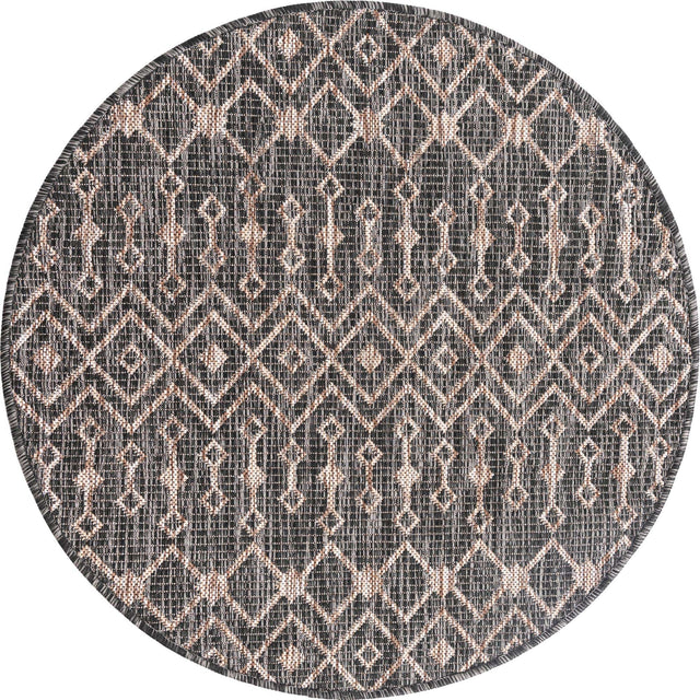 Charcoal Gray 3' 1 x 3' 1 Outdoor Trellis Round Area Rug Weather Resistant for Patio, Deck, Terrace, Balcony, Porch Geometric Design Water Safe Outside Carpet for Sale at Rug Engine