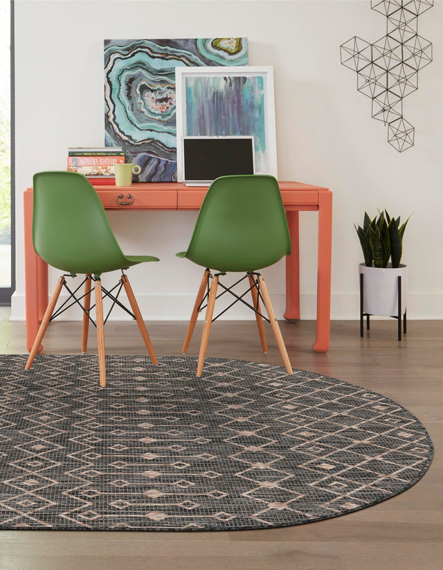 Charcoal Gray 7' 10 x 10' Outdoor Trellis Oval Area Rug Weather Resistant for Patio, Deck, Terrace, Balcony, Porch Geometric Design Water Safe Outside Carpet for Sale at Rug Engine