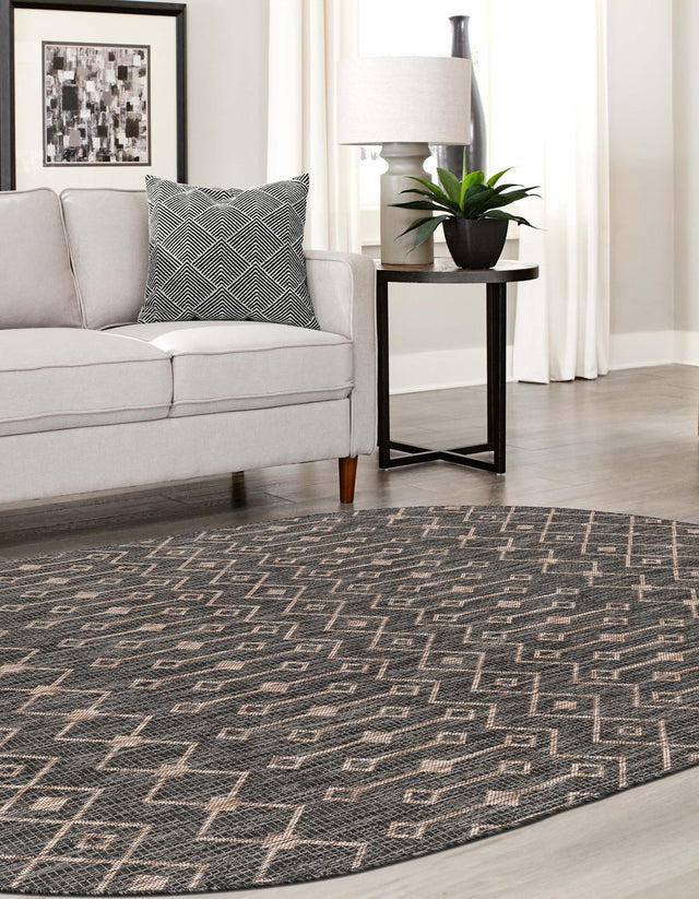 Charcoal Gray 7' 10 x 10' Outdoor Trellis Oval Area Rug Weather Resistant for Patio, Deck, Terrace, Balcony, Porch Geometric Design Water Safe Outside Carpet for Sale at Rug Engine