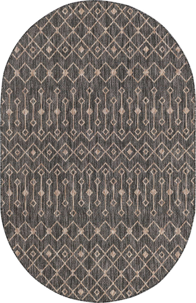 Charcoal Gray 5' 3 x 8' Outdoor Trellis Oval Area Rug Weather Resistant for Patio, Deck, Terrace, Balcony, Porch Geometric Design Water Safe Outside Carpet for Sale at Rug Engine