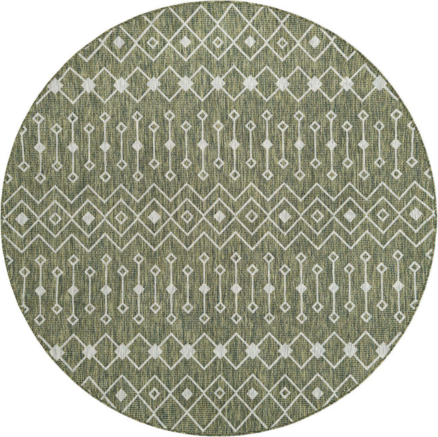Green 7' 10 x 7' 10 Outdoor Trellis Round Area Rug Weather Resistant for Patio, Deck, Terrace, Balcony, Porch Geometric Design Water Safe Outside Carpet for Sale at Rug Engine