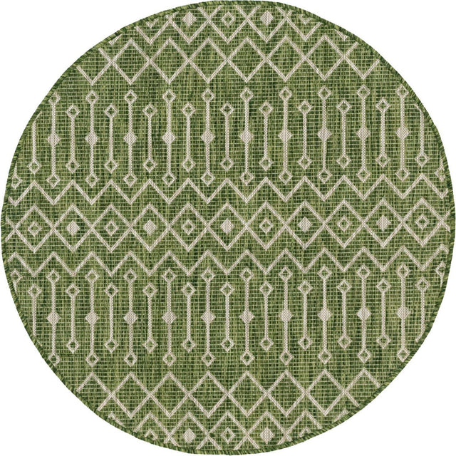 Green 5' 3 x 5' 3 Outdoor Trellis Round Area Rug Weather Resistant for Patio, Deck, Terrace, Balcony, Porch Geometric Design Water Safe Outside Carpet for Sale at Rug Engine