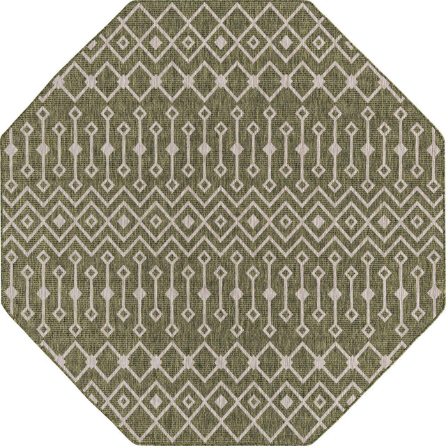 Green 7' 10 x 7' 10 Outdoor Trellis Octagon Area Rug Weather Resistant for Patio, Deck, Terrace, Balcony, Porch Geometric Design Water Safe Outside Carpet for Sale at Rug Engine