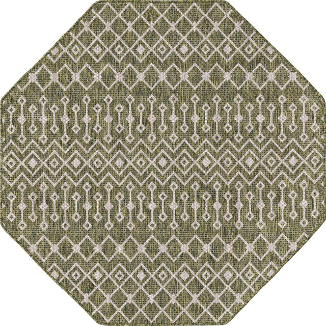 Green 5' 3 x 5' 3 Outdoor Trellis Octagon Area Rug Weather Resistant for Patio, Deck, Terrace, Balcony, Porch Geometric Design Water Safe Outside Carpet for Sale at Rug Engine