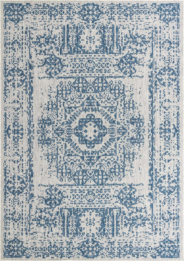 Blue 10' x 14' 1 Outdoor Traditional Rectangle Area Rug Weather Resistant for Patio, Deck, Terrace, Balcony, Porch Classical Design Outside Carpet for Sale at Rug Engine