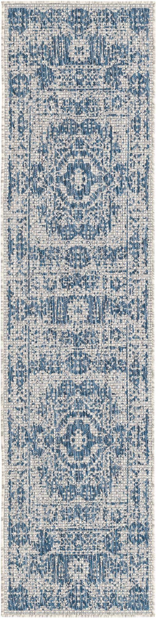 Blue 2' x 8' Outdoor Traditional Runner Area Rug Weather Resistant for Patio, Deck, Terrace, Balcony, Porch Classical Design Outside Carpet for Sale at Rug Engine