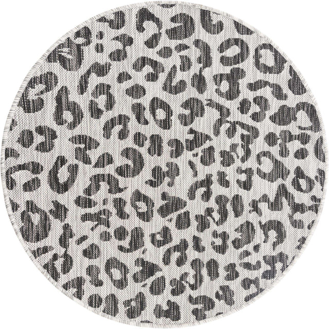 Light Gray 3' 1 x 3' 1 Outdoor Safari Round Area Rug Weather Resistant for Patio, Deck, Terrace, Balcony, Porch Animal Print Wildlife Nature Carpet for Sale at Rug Engine