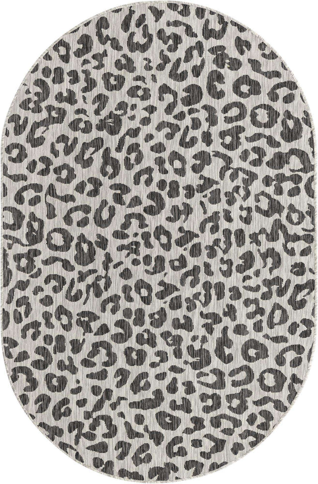 Light Gray 5' 3 x 8' Outdoor Safari Oval Area Rug Weather Resistant for Patio, Deck, Terrace, Balcony, Porch Animal Print Wildlife Nature Carpet for Sale at Rug Engine