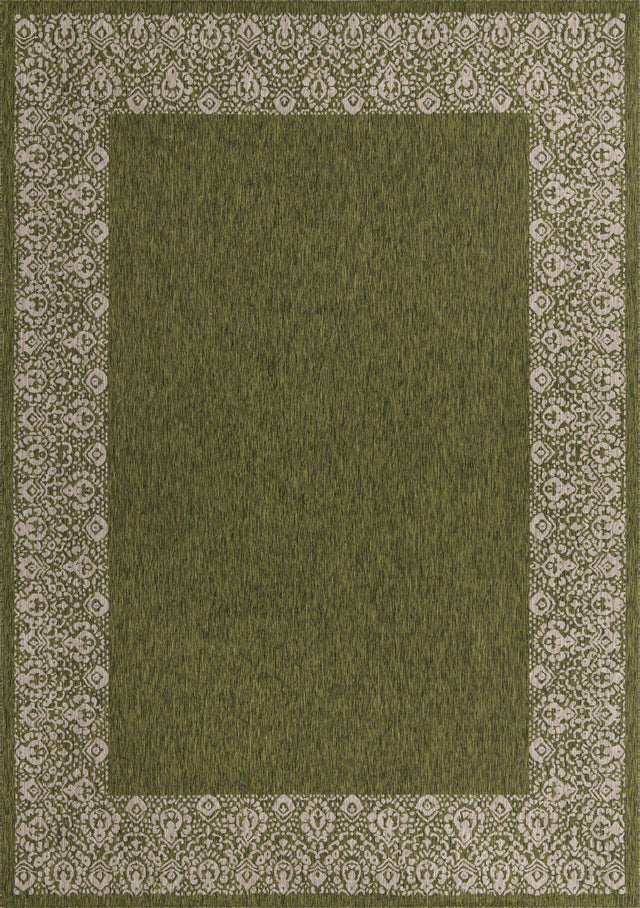 Green 10' x 14' 1 Outdoor Border Rectangle Area Rug Weather Resistant for Patio, Deck, Terrace, Balcony, Porch 100% Polypropylene Classic Bordered Carpet for Sale at Rug Engine
