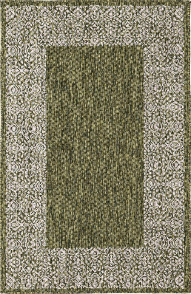 Green 3' 1 x 5' 3 Outdoor Border Rectangle Area Rug Weather Resistant for Patio, Deck, Terrace, Balcony, Porch 100% Polypropylene Classic Bordered Carpet for Sale at Rug Engine