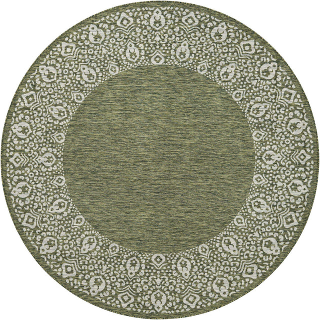 Green 7' 10 x 7' 10 Outdoor Border Round Area Rug Weather Resistant for Patio, Deck, Terrace, Balcony, Porch 100% Polypropylene Classic Bordered Carpet for Sale at Rug Engine