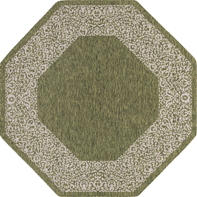 Green 7' 10 x 7' 10 Outdoor Border Octagon Area Rug Weather Resistant for Patio, Deck, Terrace, Balcony, Porch 100% Polypropylene Classic Bordered Carpet for Sale at Rug Engine