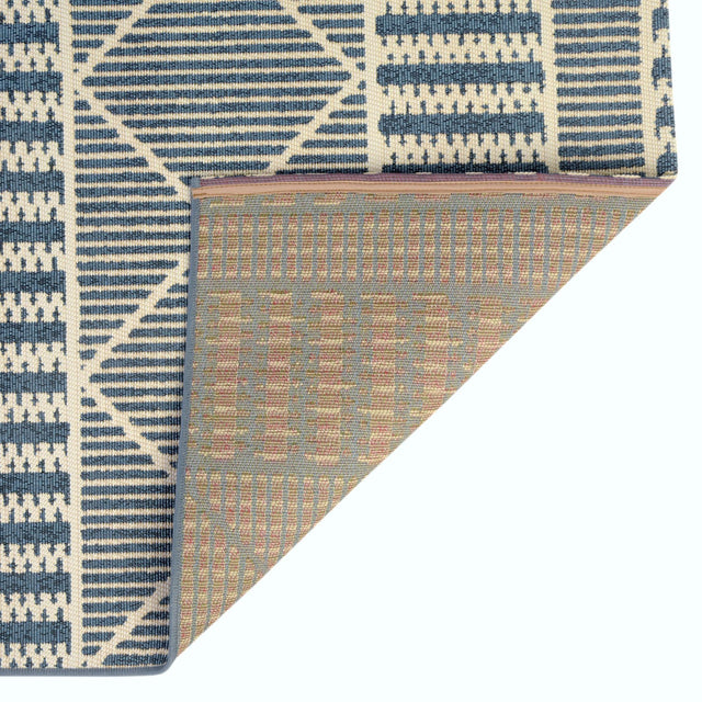 Blue 6' x 6' Outdoor Trellis Square Area Rug Weather Resistant for Patio, Deck, Terrace, Balcony, Porch Geometric Design Water Safe Outside Carpet for Sale at Rug Engine