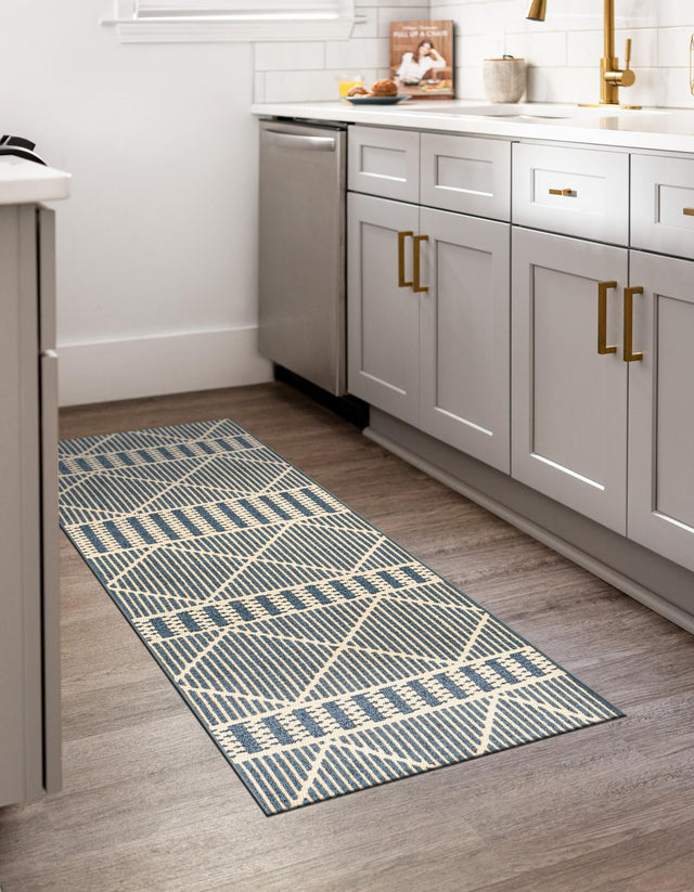 Blue 2' 7 x 5' 3 Outdoor Trellis Runner Area Rug Weather Resistant for Patio, Deck, Terrace, Balcony, Porch Geometric Design Water Safe Outside Carpet for Sale at Rug Engine
