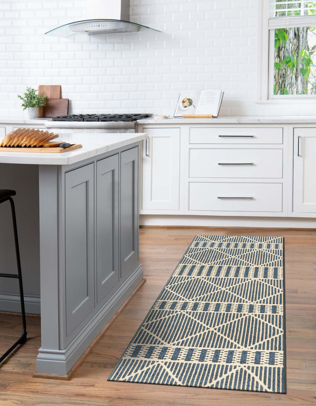 Blue 2' 7 x 5' 3 Outdoor Trellis Runner Area Rug Weather Resistant for Patio, Deck, Terrace, Balcony, Porch Geometric Design Water Safe Outside Carpet for Sale at Rug Engine