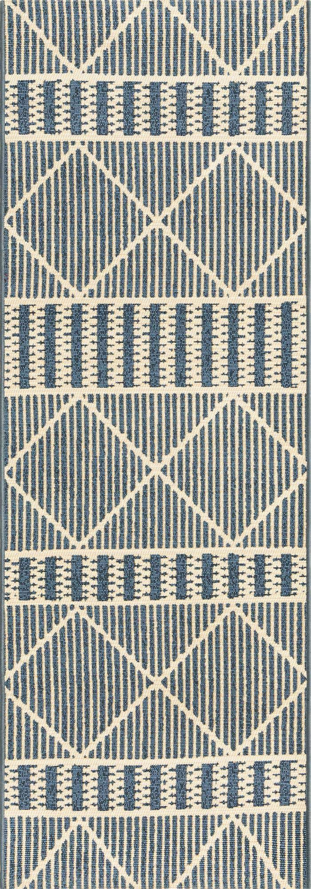 Blue 2' x 6' Outdoor Trellis Runner Area Rug Weather Resistant for Patio, Deck, Terrace, Balcony, Porch Geometric Design Water Safe Outside Carpet for Sale at Rug Engine