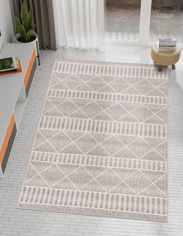 Gray 5' 3 x 8' Outdoor Trellis Rectangle Area Rug Weather Resistant for Patio, Deck, Terrace, Balcony, Porch Geometric Design Water Safe Outside Carpet for Sale at Rug Engine