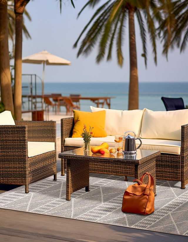 Gray 4' x 6' Outdoor Trellis Rectangle Area Rug Weather Resistant for Patio, Deck, Terrace, Balcony, Porch Geometric Design Water Safe Outside Carpet for Sale at Rug Engine