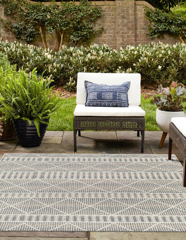 Gray 6' x 6' Outdoor Trellis Square Area Rug Weather Resistant for Patio, Deck, Terrace, Balcony, Porch Geometric Design Water Safe Outside Carpet for Sale at Rug Engine