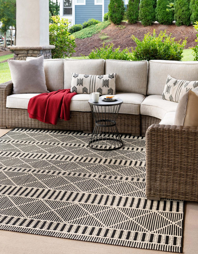 Black 7' 10 x 11' Outdoor Trellis Rectangle Area Rug Weather Resistant for Patio, Deck, Terrace, Balcony, Porch Geometric Design Water Safe Outside Carpet for Sale at Rug Engine