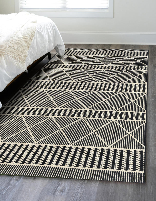 Black 6' 1 x 9' Outdoor Trellis Rectangle Area Rug Weather Resistant for Patio, Deck, Terrace, Balcony, Porch Geometric Design Water Safe Outside Carpet for Sale at Rug Engine