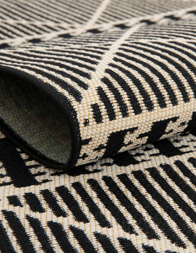 Black 7' 10 x 7' 10 Outdoor Trellis Square Area Rug Weather Resistant for Patio, Deck, Terrace, Balcony, Porch Geometric Design Water Safe Outside Carpet for Sale at Rug Engine