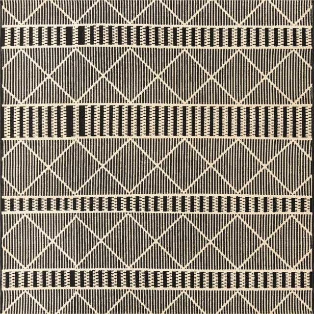 Black 6' x 6' Outdoor Trellis Square Area Rug Weather Resistant for Patio, Deck, Terrace, Balcony, Porch Geometric Design Water Safe Outside Carpet for Sale at Rug Engine