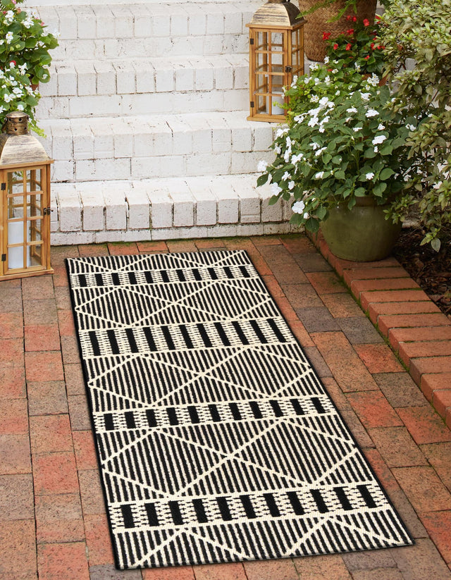 Black 2' 7 x 5' 3 Outdoor Trellis Runner Area Rug Weather Resistant for Patio, Deck, Terrace, Balcony, Porch Geometric Design Water Safe Outside Carpet for Sale at Rug Engine