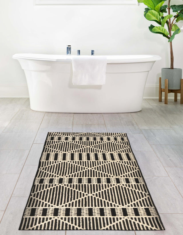 Black 2' 7 x 5' 3 Outdoor Trellis Runner Area Rug Weather Resistant for Patio, Deck, Terrace, Balcony, Porch Geometric Design Water Safe Outside Carpet for Sale at Rug Engine