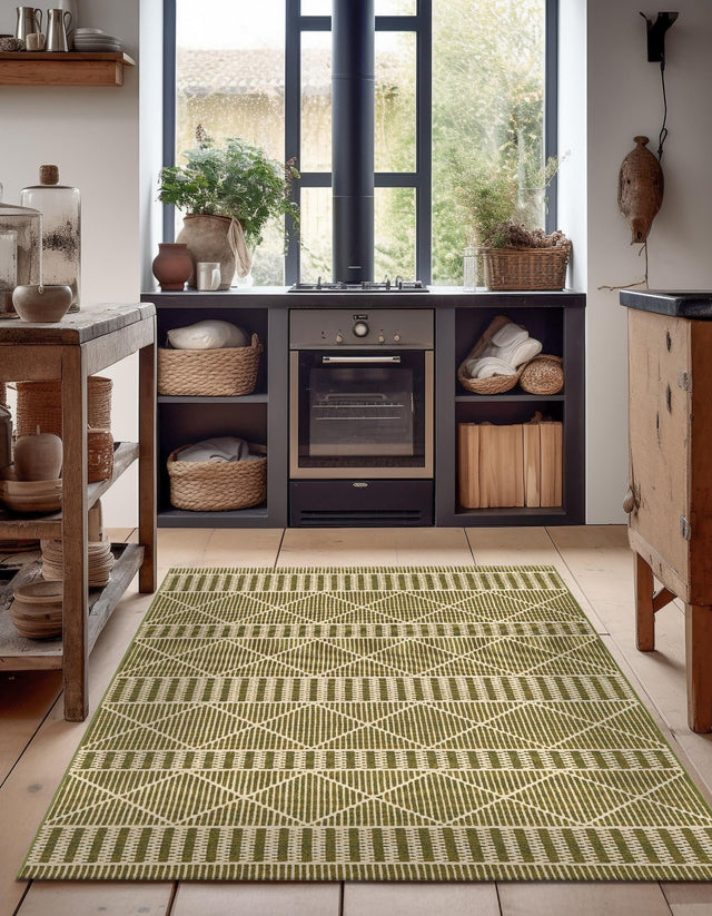 Green 10' x 12' Outdoor Trellis Rectangle Area Rug Weather Resistant for Patio, Deck, Terrace, Balcony, Porch Geometric Design Water Safe Outside Carpet for Sale at Rug Engine