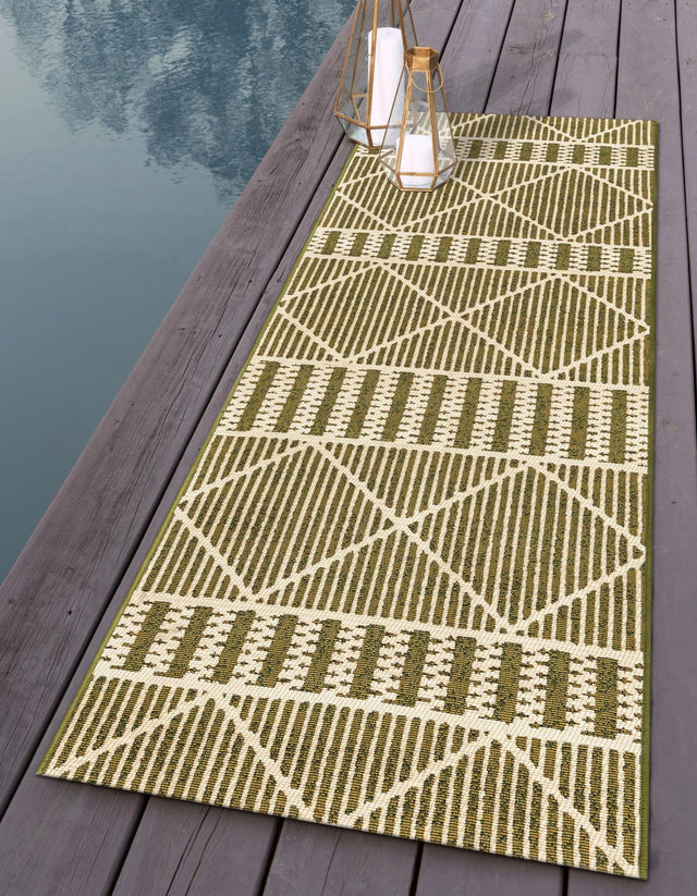 Green 2' 7 x 5' 3 Outdoor Trellis Runner Area Rug Weather Resistant for Patio, Deck, Terrace, Balcony, Porch Geometric Design Water Safe Outside Carpet for Sale at Rug Engine