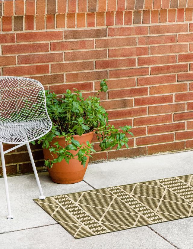 Green 2' 7 x 5' 3 Outdoor Trellis Runner Area Rug Weather Resistant for Patio, Deck, Terrace, Balcony, Porch Geometric Design Water Safe Outside Carpet for Sale at Rug Engine