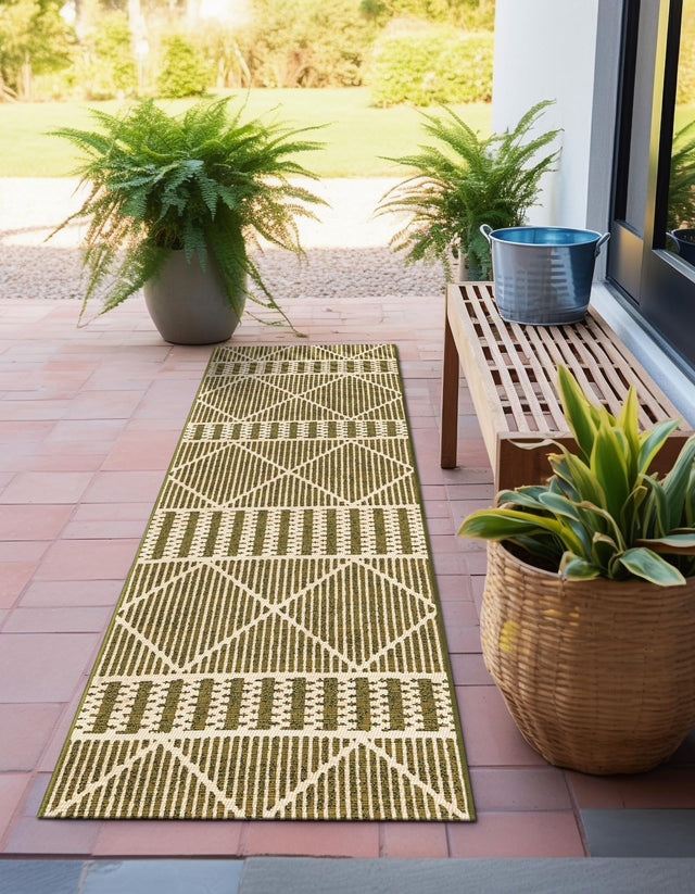 Green 2' 7 x 5' 3 Outdoor Trellis Runner Area Rug Weather Resistant for Patio, Deck, Terrace, Balcony, Porch Geometric Design Water Safe Outside Carpet for Sale at Rug Engine